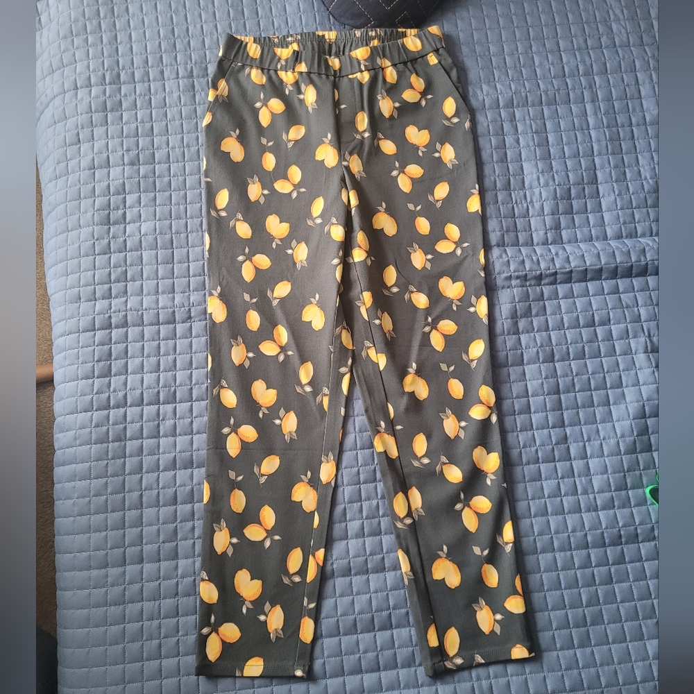 Cute and Stretchy Lemon Print Pull On Ankle Pant, The Lemon Way, Women's 8
